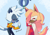 Size: 1314x914 | Tagged: safe, artist:amipiyoart, artist:star-vanguard, tangle the lemur, whisper the wolf, blue background, blushing, christmas outfit, cute, duo, eyes closed, lesbian, mistletoe, present, redraw, shipping, signature, simple background, smile, standing, tail hand, tangabetes, tangle x whisper, whispabetes