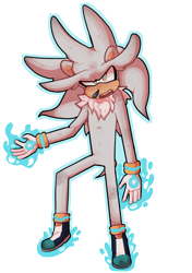 Size: 1200x1700 | Tagged: safe, artist:sanitizarium, silver the hedgehog, looking at viewer, mouth open, outline, psychokinesis, simple background, solo, transparent background