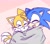 Size: 2048x1792 | Tagged: safe, artist:turrwuw, miles "tails" prower, sonic the hedgehog, fox, hedgehog, 2024, blanket, blushing, cute, duo, gay, heart, male, mouth open, shipping, signature, sketch, smile, snuggling, sonabetes, sonic x tails, tailabetes