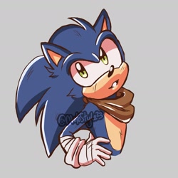 Size: 1680x1680 | Tagged: safe, artist:molostyle23, sonic the hedgehog, 2024, clenched teeth, grey background, hand on hip, looking offscreen, signature, simple background, solo, sonic boom (tv), standing