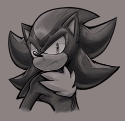 Size: 2005x1934 | Tagged: safe, artist:shanzehpoo, shadow the hedgehog, 2024, frown, grey, grey background, greyscale, looking at viewer, monochrome, simple background, solo