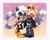 Size: 2048x1638 | Tagged: safe, artist:loulubally, tangle the lemur, whisper the wolf, 2021, abstract background, arm around shoulders, cute, duo, eyes closed, fangs, heart, lesbian, mouth open, outline, shipping, signature, smile, standing, tangabetes, tangle x whisper, whispabetes