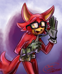 Size: 900x1070 | Tagged: safe, artist:deviantshaye, gadget the wolf, 2021, gradient background, looking at viewer, mouth open, one fang, signature, smile, solo, standing, waving