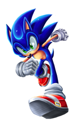 Size: 897x1467 | Tagged: safe, artist:chicaaaaa, sonic the hedgehog, 2012, clenched fists, looking ahead, looking offscreen, running, simple background, smile, solo, white background