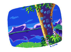 Size: 529x390 | Tagged: safe, artist:bulgariansumo, 2016, abstract background, azure lake, landscape, no characters, redraw, signature, sonic the hedgehog 3