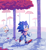 Size: 1838x2000 | Tagged: safe, artist:iku-t0, miles "tails" prower, sonic the hedgehog, sonic mania, 2017, abstract background, classic sonic, classic sonic (universe), classic tails, cute, duo, frozen, ice, looking offscreen, petals, press garden zone, smile, snow, solo focus, sonabetes, tree, unaware, walking