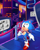 Size: 1280x1600 | Tagged: safe, artist:hypo-thermic, sonic the hedgehog, sonic mania, 2017, :o, abstract background, classic sonic, classic sonic (universe), lineless, looking up, mouth open, signature, solo, studiopolis, television, walking