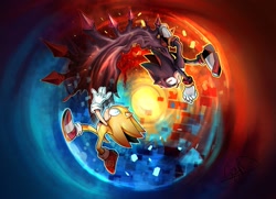 Size: 1683x1217 | Tagged: safe, artist:gigid_sonic, shadow the hedgehog, sonic the hedgehog, super sonic 2, sonic frontiers, sonic x shadow generations, 2024, duo, super form, wings