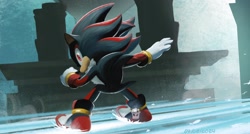 Size: 1920x1026 | Tagged: safe, artist:aokiyoki_, shadow the hedgehog, sonic the hedgehog (2006), sonic x shadow generations, 2024, kingdom valley, rail grinding, redraw, solo