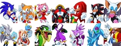 Size: 4096x1560 | Tagged: safe, artist:kolsanart, blaze the cat, chaos, cheese (chao), cream the rabbit, e-123 omega, espio the chameleon, knuckles the echidna, miles "tails" prower, robotnik, rouge the bat, shadow the hedgehog, silver the hedgehog, sonic the hedgehog, vector the crocodile, everyone is here, simple background, white background