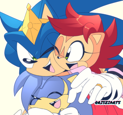 Size: 1236x1158 | Tagged: safe, artist:artsriszi, manik acorn, manik the hedgehog, sonia the hedgehog, sonic the hedgehog