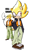 Size: 529x885 | Tagged: safe, artist:twipsai, sonic the hedgehog, super sonic, 2024, alternate outfit, clothes, cosplay, crossover, dragon ball, goku, hand in pocket, jacket, looking offscreen, pants, reference inset, shirt, simple background, smile, solo, standing, super form, trans male, transgender, white background