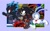 Size: 2048x1283 | Tagged: safe, artist:yuzusodamachine, feels the rabbit, green hill zone, sonic adventure 2, sonic the hedgehog (1991), 2024, classic style, dead line, prototype blaze, radical highway, running, screenshot background, sonic rush, style emulation, terios the hedgehog, trio, uekawa style