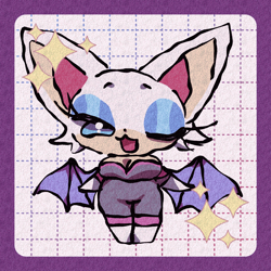 Size: 1378x1378 | Tagged: safe, artist:do_remon_fa, rouge the bat, 2024, chibi, cleavage, solo, sparkles, standing, wink