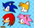 Size: 1500x1230 | Tagged: safe, artist:shadowlifeman, amy rose, knuckles the echidna, miles "tails" prower, sonic the hedgehog, 2023, checkered background, classic amy, classic knuckles, classic sonic, classic sonic (universe), classic tails, group, head only, icon, looking at viewer, mouth open, signature, smile, team sonic, uekawa style