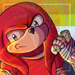 Size: 700x700 | Tagged: safe, artist:orcatheartist, knuckles the echidna, 2022, ace, aro ace pride, aromantic, clenched fist, icon, looking at viewer, pride, pride flag background, smile, solo, sonic boom (tv)