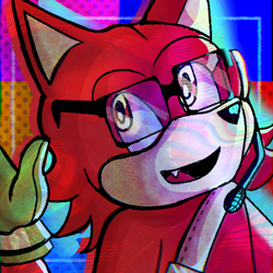 Size: 700x700 | Tagged: safe, artist:orcatheartist, gadget the wolf, 2022, icon, looking offscreen, mouth open, one fang, pansexual, pansexual pride, polyamorous, polyamorous pride, pride, pride flag background, smile, solo, waving