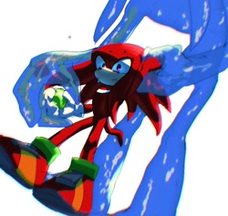 Size: 1000x946 | Tagged: safe, artist:dochisukiovo, chaos, knuckles the echidna, 2024, chaos emerald, chromatic aberration, duo, holding something, simple background, white background