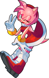 Size: 1865x2959 | Tagged: safe, artist:isabellaexpertartist, amy rose, 2024, looking at viewer, mouth open, simple background, smile, solo, transparent background, v sign, wink