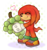 Size: 1400x1500 | Tagged: safe, artist:pupisuwu, knuckles the echidna, echidna, 2024, abstract background, blushing, cute, eyes closed, food, fruit, grapes, heart, holding something, knucklebetes, male, smile, solo
