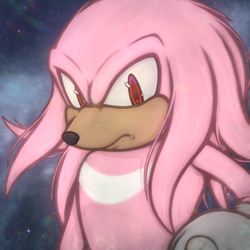 Size: 1500x1500 | Tagged: safe, artist:pupisuwu, knuckles the echidna, super knuckles, 2023, abstract background, frown, looking at viewer, solo, super form