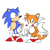 Size: 2000x2000 | Tagged: safe, artist:dicgirl, miles "tails" prower, sonic the hedgehog, 2024, classic sonic, classic sonic (universe), classic tails, duo, flat colors, hand on hip, looking at them, looking at viewer, mouth open, signature, simple background, smile, standing, white background