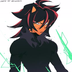 Size: 2048x2048 | Tagged: safe, artist:lhis_lucas, artist:lhislucas, shadow the hedgehog, human, frown, humanized, looking offscreen, neck fluff, simple background, solo, sweatdrop, white background