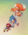 Size: 1440x1794 | Tagged: safe, artist:usbfig, knuckles the echidna, miles "tails" prower, sonic the hedgehog, carrying them, classic knuckles, classic sonic, classic sonic (universe), classic tails, flying, gradient background, holding hands, looking at each other, looking offscreen, mouth open, pointing, smile, spinning tails, team sonic, trio