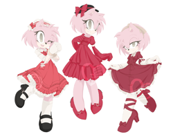 Size: 2048x1648 | Tagged: safe, artist:sonic-anomaly, amy rose, alternate outfit, dress, heart, lidded eyes, simple background, smile, solo, white background, wink