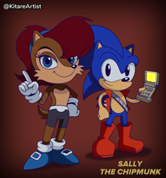 Size: 2100x2245 | Tagged: safe, artist:kitarehamakura, sally acorn, sonic the hedgehog, role reversal