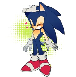 Size: 918x934 | Tagged: safe, artist:61chami, sonic the hedgehog, 2024, eyes closed, grin, headpats, heart, petting, solo focus