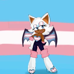 Size: 1378x1378 | Tagged: safe, artist:l0ve3r, rouge the bat, 2023, pride flag background, smile, solo, standing, trans female, trans pride, transgender