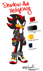 Size: 827x1356 | Tagged: safe, artist:shadhedgie77, shadow the hedgehog, hedgehog, black fur, fingerless gloves, gloves, jacket, male, red eyes, red fur, shoes, socks