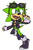 Size: 362x556 | Tagged: safe, artist:katiemonz, scourge the hedgehog, hedgehog, asymmetrical legwear, blue eyes, fingerless gloves, glasses, glasses on head, gloves, green fur, jacket, male, scars, sharp teeth, shoes, single kneehigh, single thighhigh, socks, sunglasses