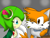 Size: 640x480 | Tagged: safe, artist:massi-the-fox, cosmo the seedrian, oc, oc:massi the fox, fox, seedrian, duo, female, grin, looking at each other, male, mouth open, not tails, one eye closed, open smile, smiling at each other