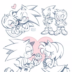 Size: 2048x2048 | Tagged: safe, artist:ari_vsart, amy rose, sonic the hedgehog, amy x sonic, shipping, straight