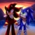 Size: 2048x2048 | Tagged: safe, artist:cylikaart, shadow the hedgehog, sonic the hedgehog, 2020, abstract background, beach, blushing, date, duo, frown, gay, glowing eyes, holding hands, looking at them, looking away, ocean, outdoors, shadow x sonic, shipping, signature, sonic boom (tv), speech bubble, standing, sunset, water