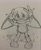 Size: 1664x2048 | Tagged: safe, artist:tomii_pepe, kit the fennec, blushing, cute, double v sign, fennec, heart, japanese text, kitabetes, line art, looking ahead, looking offscreen, male, pencilwork, sketch, smile, solo, standing, traditional media, v sign, wagging tail