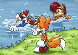 Size: 1768x1250 | Tagged: safe, artist:viraljp, miles "tails" prower, sally acorn, sonic the hedgehog, splash