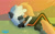 Size: 1399x872 | Tagged: safe, artist:jlolles_san, tangle the lemur, whisper the wolf, lemur, wolf, 2020, abstract background, cute, daytime, duo, eyes closed, female, grass, hugging, lesbian, lying down, lying on them, outdoors, shipping, sparkles, sunlight, tangle x whisper