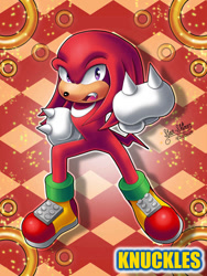 Size: 828x1104 | Tagged: safe, artist:star-shiner, knuckles the echidna, echidna, gloves, male, purple eyes, red fur, rings, shoes