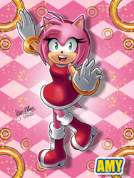 Size: 828x1104 | Tagged: safe, artist:star-shiner, amy rose, hedgehog, boots, dress, female, gloves, green eyes, pink fur, rings