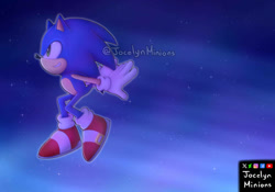 Size: 1069x748 | Tagged: safe, artist:jocelynminions, sonic the hedgehog, hedgehog, blue fur, gloves, green eyes, male, shoes, socks