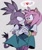 Size: 1002x1200 | Tagged: safe, artist:sonslivshad, amy rose, blaze the cat, 2024, alternate outfit, amy x blaze, crossover, dialogue, duo, english text, grey background, heart, holding hands, lesbian, looking at each other, mouth open, neon genesis evangelion, shipping, shrunken pupils, simple background, smile, speech bubble, standing, sweatdrop
