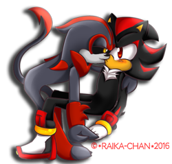 Size: 767x734 | Tagged: safe, artist:raikachancrafts, eclipse the darkling, shadow the hedgehog, hedgehog, 2016, alien, bending over, black sclera, duo, eclipse x shadow, gay, holding hands, kiss, lidded eyes, looking at each other, shipping, signature, simple background, sitting, standing, transparent background