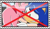 Size: 99x57 | Tagged: safe, artist:migueruchan, amy rose, sonic the hedgehog, 2013, anti-shipping, duo, frown, hugging, stamp