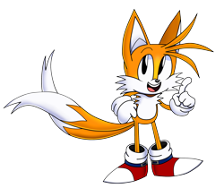 Size: 2648x2226 | Tagged: safe, artist:brianna-the-toon, miles "tails" prower, 2021, classic tails, looking offscreen, looking up, mouth open, pointing, simple background, smile, solo, standing, transparent background