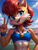 Size: 1536x2048 | Tagged: safe, ai art, artist:dreamup.ai, sally acorn, 2024, abstract background, blushing, clouds, daytime, female, head tilt, medal, mouth open, open smile, outdoors, prompter:camilaandrade, smile, solo, sports bra, sports wear, standing, sweat, v sign