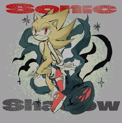 Size: 2032x2048 | Tagged: safe, artist:p1p1thehedgehog, shadow the hedgehog, sonic the hedgehog, super sonic, character name, doom morph, duo, super form