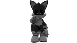 Size: 3840x2160 | Tagged: safe, artist:s213413, oc, oc:tails.exe, 2023, 3d, :|, black sclera, glowing eyes, looking at viewer, reaching towards the viewer, simple background, solo, standing, transparent background